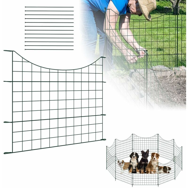 Clôture de bassin, clôture de jardin, en métal, lot de 10 éléments de clôture, 12 tiges de fixation, ensemble de clôture décorative en maille pour