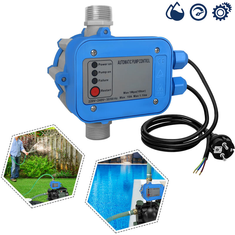 Commande de pompe avec câble - Régulateur de pression - 10 bar - Contrôle électronique de la pompe - Pression d'eau constante - Pour arrosage