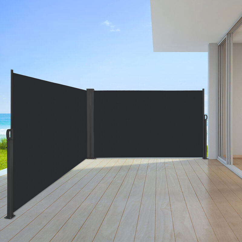 Double Store Latéral Rétractable Brise-Vue Pare-Soleil pour Balcon, Terrasse, Jardin, 160 x 600cm, Anthracite - Uisebrt