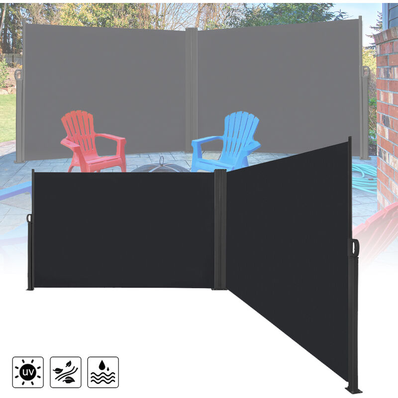 Uisebrt - Double Store Latéral Rétractable Brise-Vue Pare-Soleil pour Balcon, Terrasse, Jardin, 200 x 600cm, Anthracite