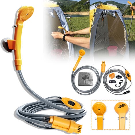 UISEBRT Douche de camping avec pompe submersible 12 V - Douchette portable - 2 m de tuyau de 5 m de câble d'alimentation pour voiture, extérieur, caravane, douche de voiture.