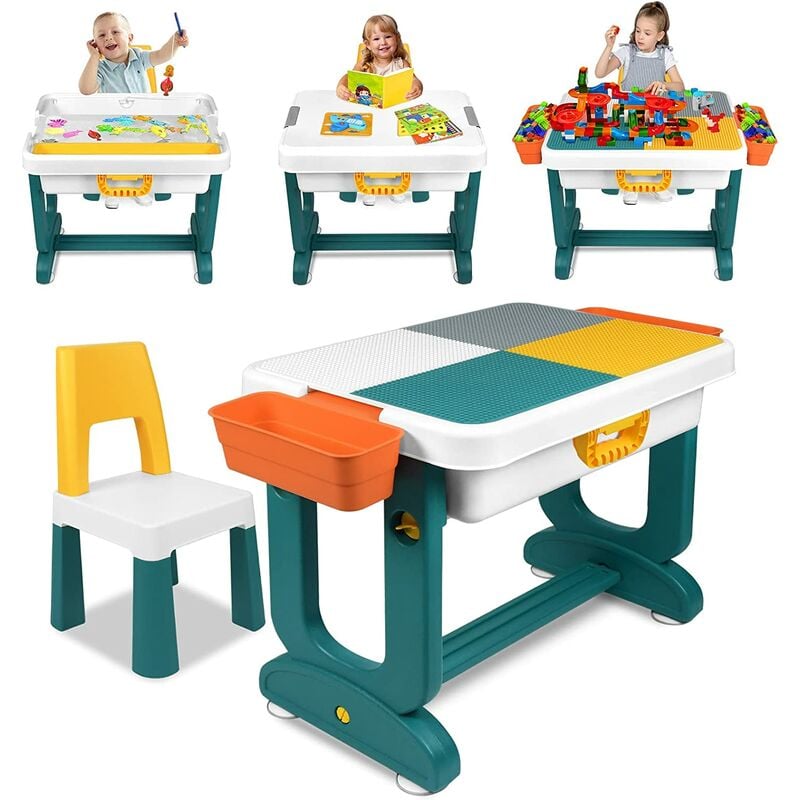 Uisebrt - Ensemble de Table et Chaise pour Enfant avec 2 Chaises - Table de Jeu pour Enfants - Multifonctions pour Enfants Briques de Construction