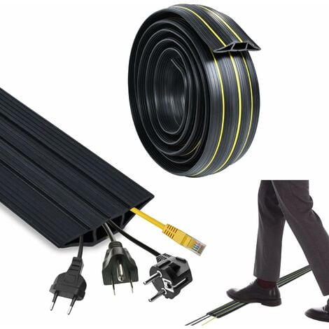 HEXIM Chemin de câbles 68x18mm semi-circulaire PVC Cache-câbles plastique  pour TV, mur & sol (embout gris) Embout extérieur Gestion des câbles