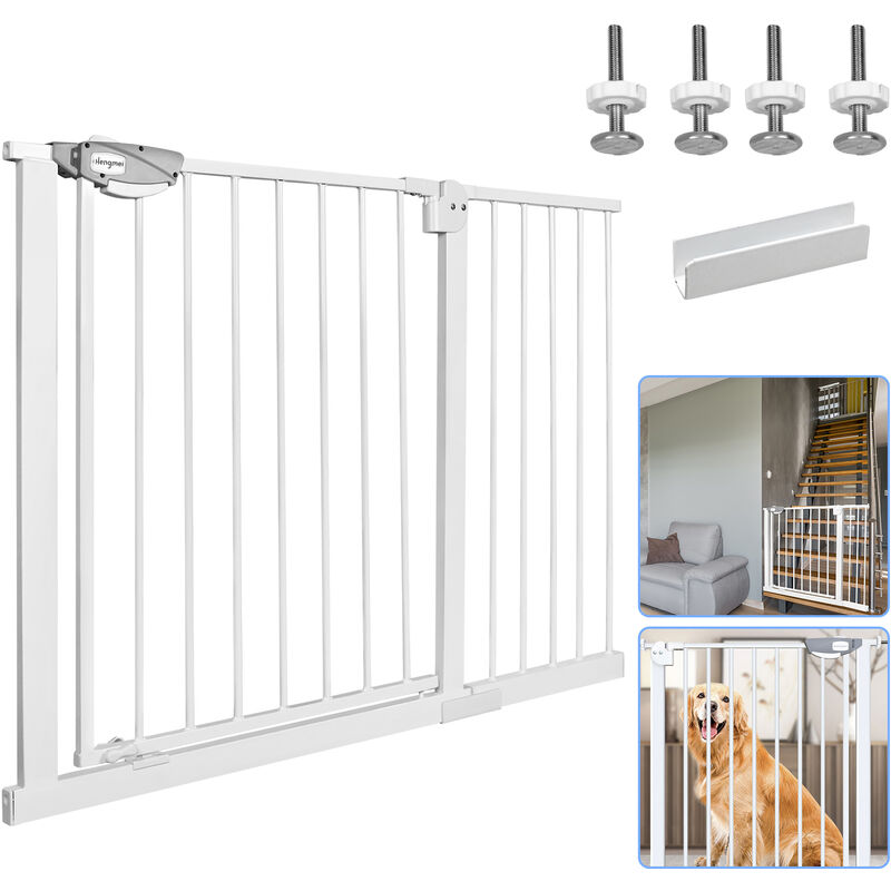 Grille de protection pour porte, sans perçage, adaptée pour les enfants, auto-close, en métal, en blanc, largeur : 105 à 115 cm - Uisebrt