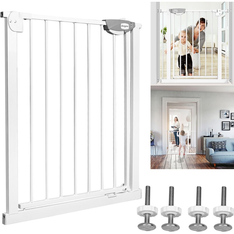 Grille de protection pour porte, sans perçage, adaptée pour les enfants, auto-close, en métal, en blanc, largeur : 75 à 85 cm - Uisebrt