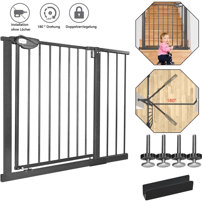 Grille de protection pour porte, sans perçage, adaptée pour les enfants, auto-close, en métal, en noir, largeur : 95 à 105 cm - Uisebrt