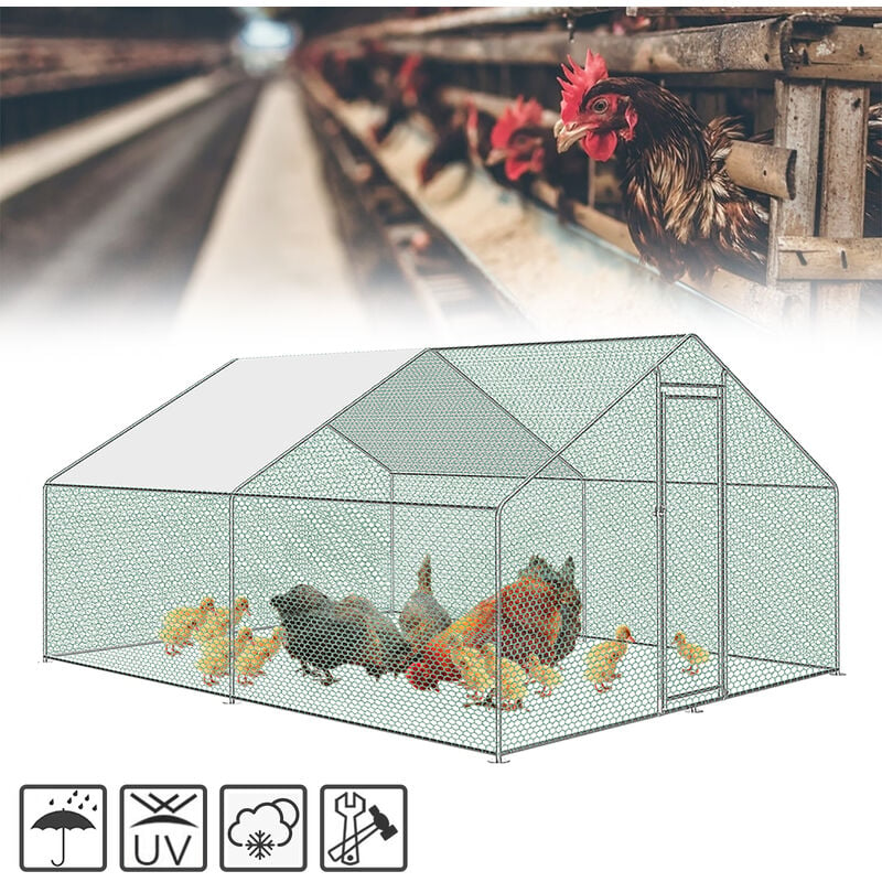 Hühnerstall Hühnerhaus Freilaufgehege Geflügelstall Käfige Kleintierstall Verzinkter Stahlrahmen mit pe Dach für Geflügel, Kaninchen, Kleine