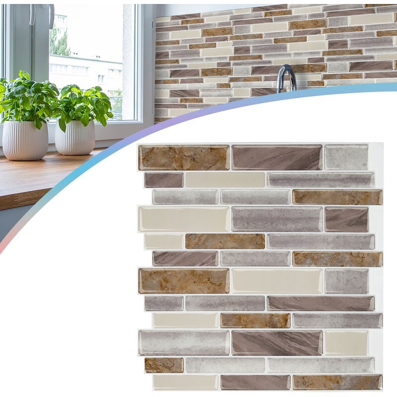 Uisebrt - Lot de 10 feuilles autocollantes 3D pour carrelage de salle de bain et cuisine - ¨¦tanche - 30 x 30 cm - Type c - marbre marron