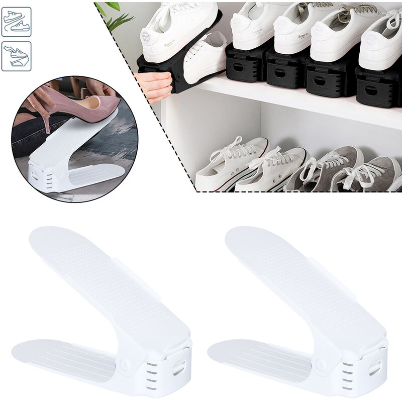 Lot de 10 étagères à chaussures réglables Blanc - Uisebrt