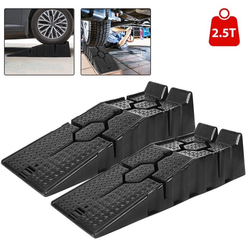 Lot de 2 rampes d'accès en plastique de 2,5 tonnes de charge pour voiture Noir 90 x 31 x 22,5 cm - Uisebrt