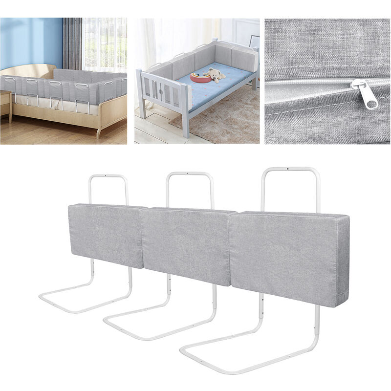 Lot de 3 barrières de lit de 50 cm - Protection Contre Les Chutes de lit pour Enfants - 5 Trous - Hauteur réglable - Protection de sécurité pour Les