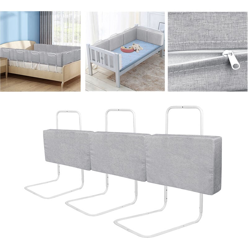 Lot de 3 barrières de lit de 60 cm - Protection Contre Les Chutes de lit pour Enfants - 5 Trous - Hauteur réglable - Protection de sécurité pour Les