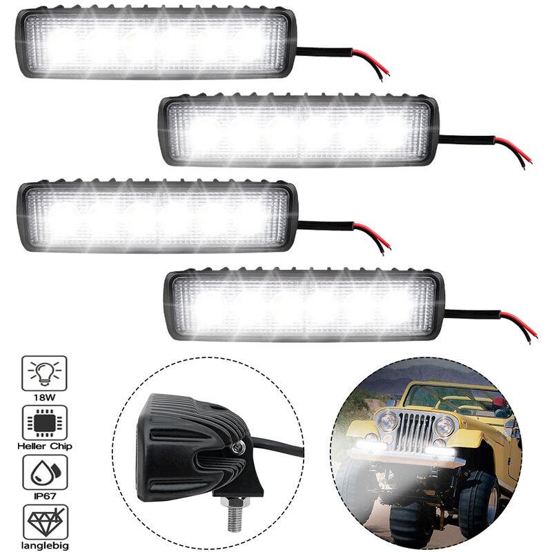 Uisebrt - Lot de 4 ampoules led 18 w pour voiture - Éclairage de travail - Étanche IP67 - Pour suv utv atv [Classe énergétique a++]