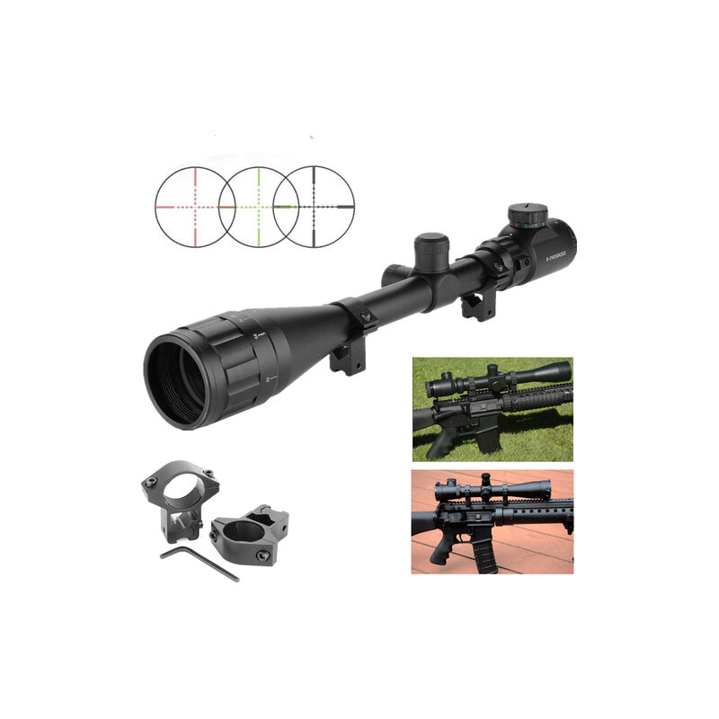 Uisebrt - Lunette de Visée 6-24x50AOEG Télémètre Rouge & Vert Mil-Dot Chasse avec 11mm Montures