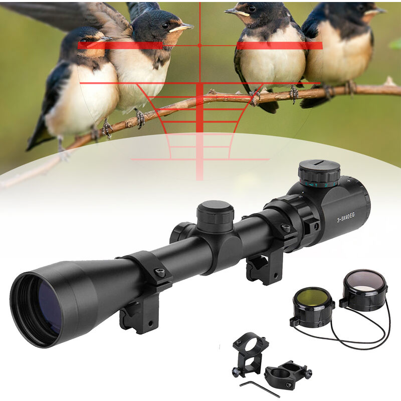 Uisebrt - Lunette de Visée Télémètre Rouge & Vert Mil-Dot Chasse avec 11mm Montures