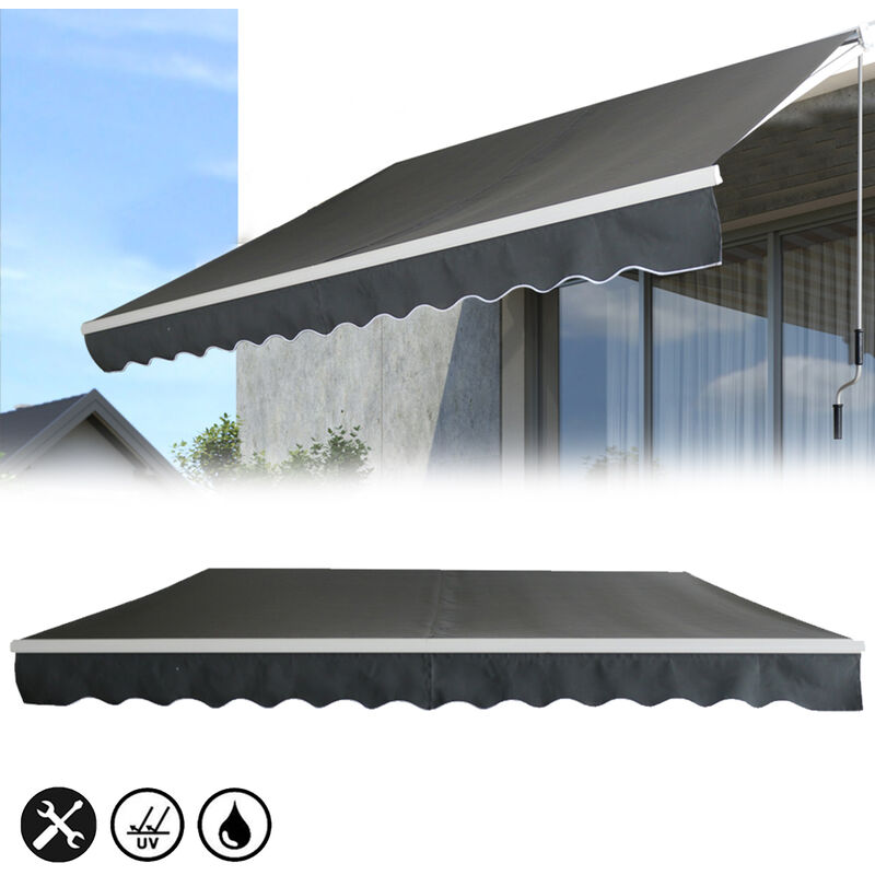 Store Banne Auvent de Balcon Manuel Rétractable avec Tissu Aluminium Résistant aux uv pour Terrasse, Bistro (Gris Foncé, 250 x 200 cm) - Uisebrt