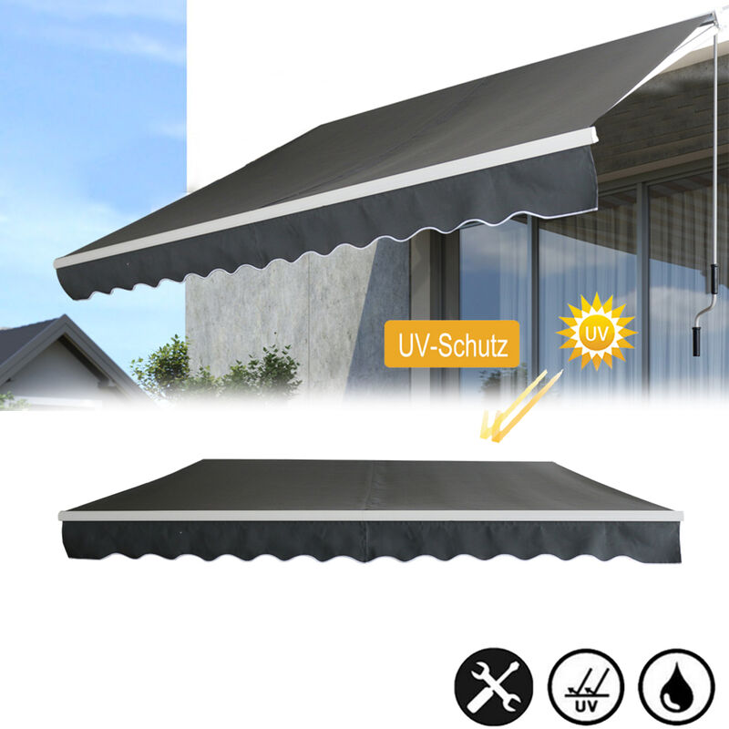 Marquise balcon 360x300cm - Marquise à bras articulés Klemmmarkise protection solaire, gris foncé - Uisebrt