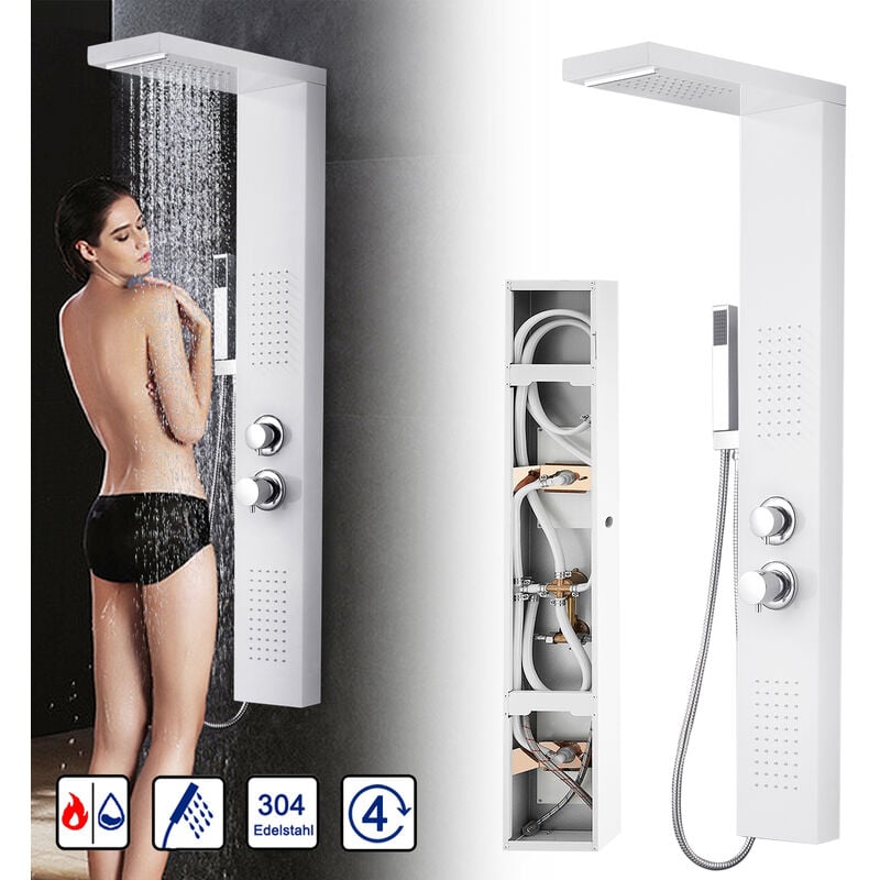 Panneau de douche Douche de pluie - 4 en 1 Ensemble de douche de pluie en acier inoxydable 304 brossé avec douchette à main, douche de pluie, douche