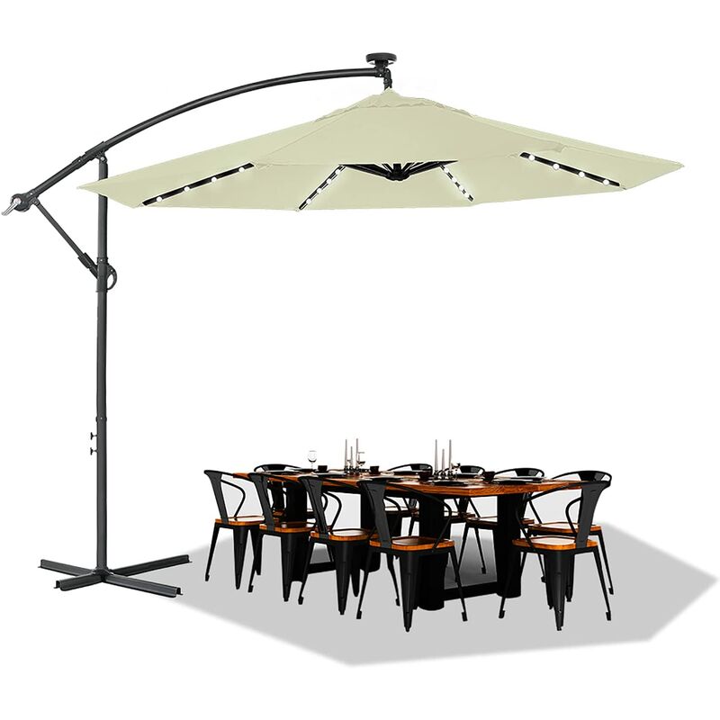 UISEBRT Parasol de Jardin Exterieur Déporté 300cm - Parasol Réglables en Aluminium avec LED Blanc Chaud à énergie Solaire Parasol de Balcon