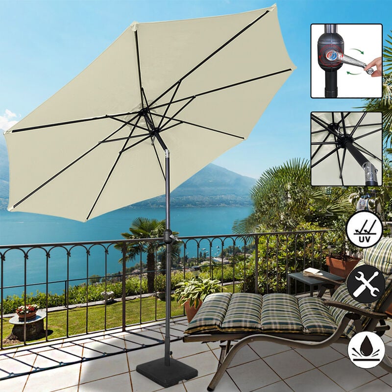Parasol de Jardin Extérieur Parasol Inclinable avec Manivelle 300cm Protection uv pour Jardin, Balcon, Terrasse, Beige - Uisebrt