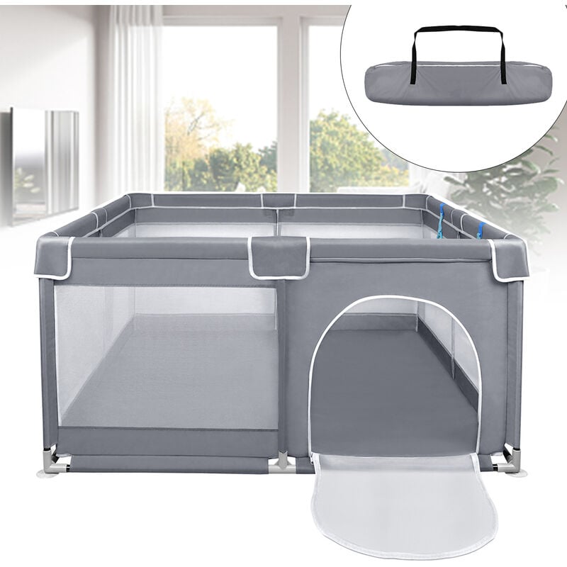 Parc de protection pour bébé avec base antidérapante et filet respirant - Barrière stable - Centre d'activités pour enfants - Gris foncé - 127 x 127