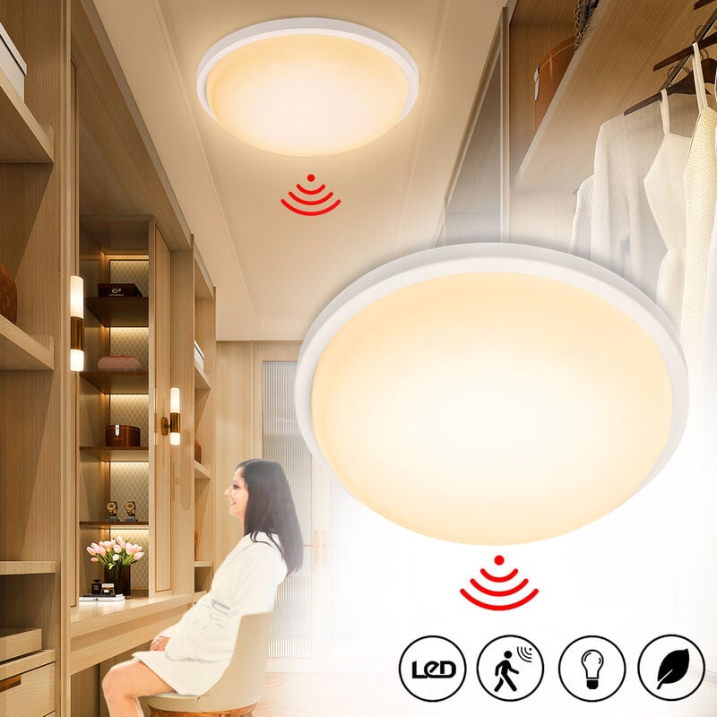 Uisebrt - Plafonnier led 15 w avec détecteur de mouvement – Plafonnier rond moderne IP44 étanche pour cuisine, salon, chambre à coucher, blanc chaud