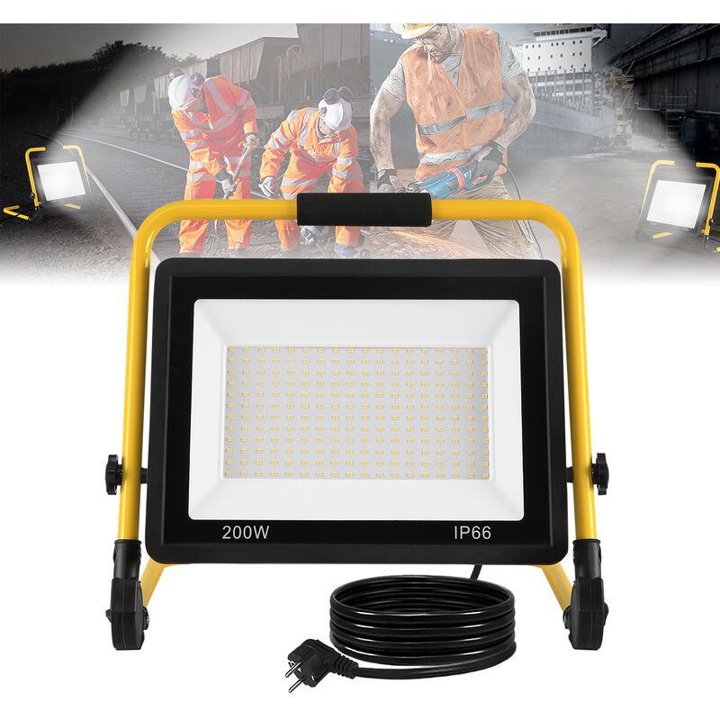 Projecteur led 200W Blanc Froid Eclairage Extérieur led avec cordon d'alimentation Lumières d'inondation étanche IP66 pour garage, jardin, chantier
