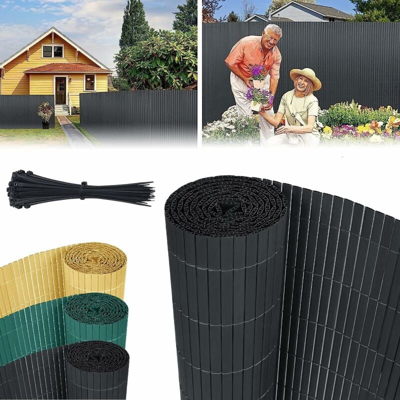 Uisebrt - pvc Sichtschutzmatte 90x300cm - Sichtschutz Garten Sichtschutzzaun Sichtschutzwand Schilfmatten Anthrazit fuer Balkon, Pool, Garten und