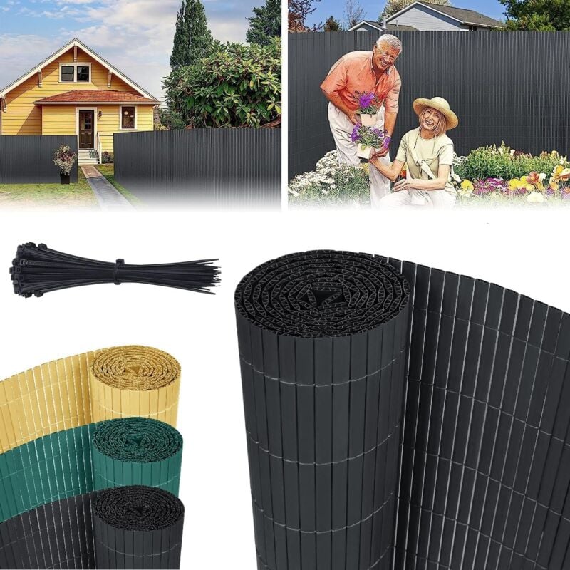 UISEBRT PVC Sichtschutzmatte 160x400cm - Sichtschutz Garten Sichtschutzzaun Sichtschutzwand Schilfmatten Anthrazit fuer Balkon, Pool, Garten und