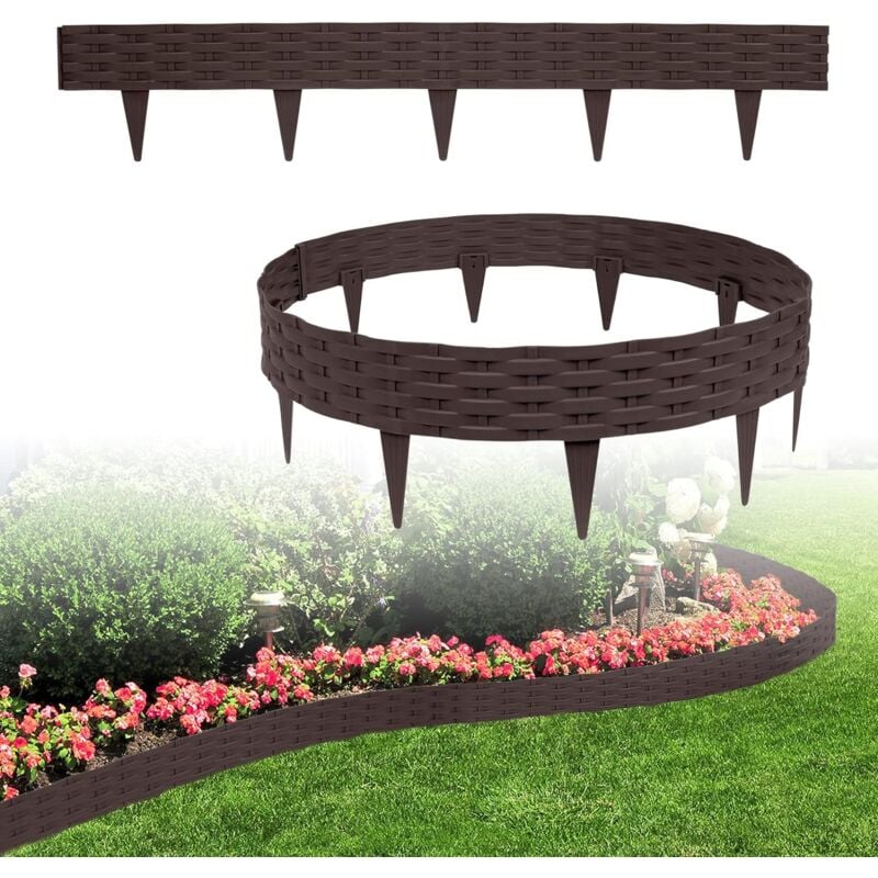 UISEBRT Rasenkante Kunstoff 10m Beeteinfassung Gartenzaun Beetumrandungen Rattan-Optik Randsteine Palisaden Garten Dekorativ Border Blumenbeet