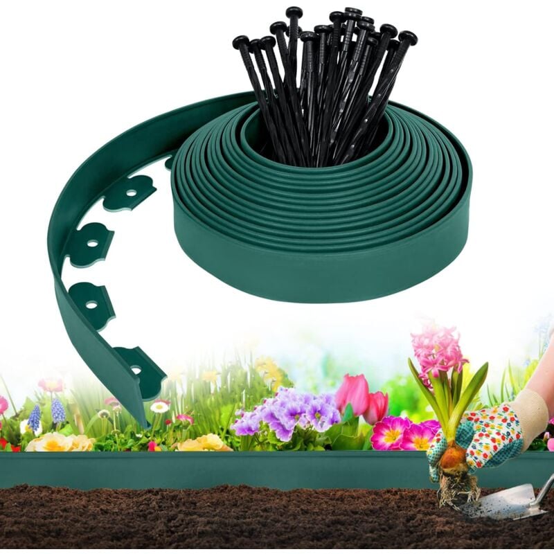 UISEBRT Rasenkante Kunstoff 10m - Flexible Lawn Edging mit 30 Erdanker Plastic Beeteinfassung Gartenzaun Beetumrandung Rasenbegrenzung Lawn Border