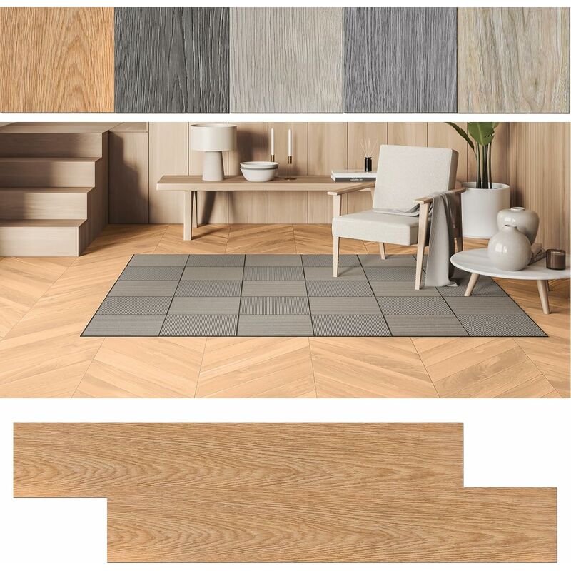 Revêtement de sol pvc autocollant, revêtement de sol en vinyle, aspect bois, 91,44 x 15,24 x 0,2 cm, 5 m², 36 pièces, revêtement de sol stratifié,