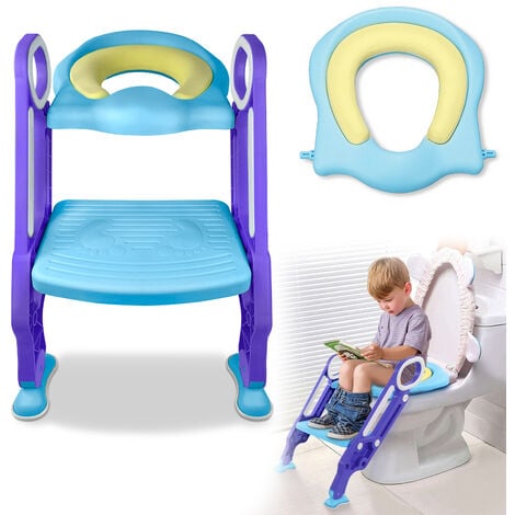 Reducteur toilette enfant avec Marche, Coussin – Siège de toilette Pliable,  Hauteur réglable bleu - DKIDSSHOP
