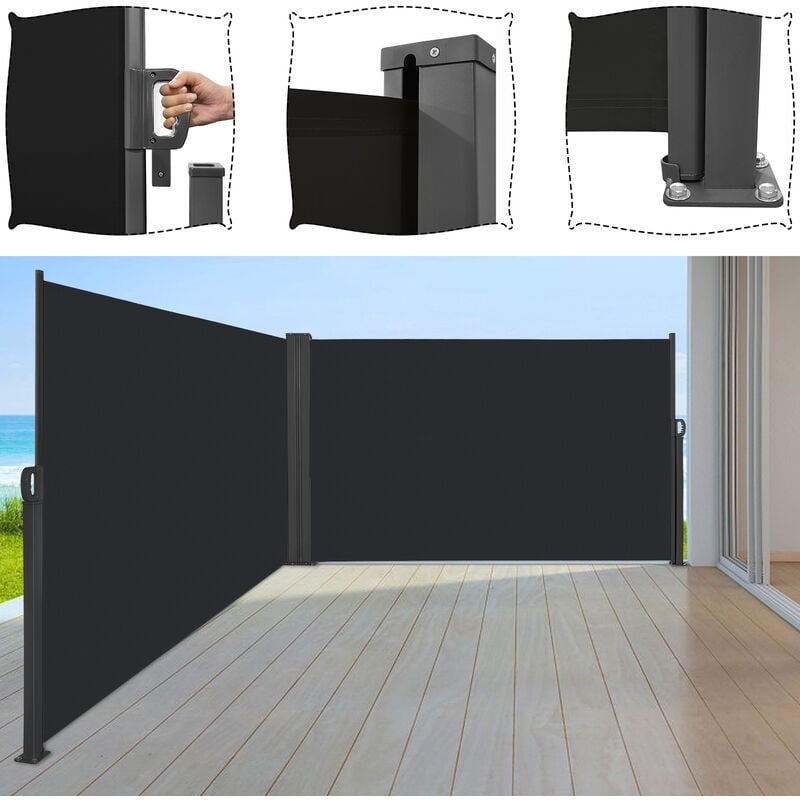 Uisebrt - Store Latéral Paravent Extérieur, Brise-Vue Rétractable Protection Contre le vent Privée pour Terrasse, Balcon, Jardin - Anthracite, 200 x