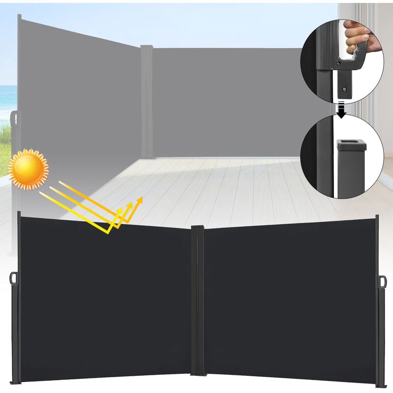 UISEBRT Store Latéral Paravent Extérieur, Brise-Vue Rétractable Protection Contre le vent Privée pour Terrasse, Balcon, Jardin - Anthracite, 180 x