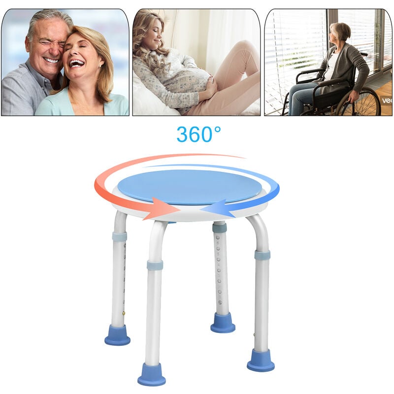 Tabouret de douche pivotant à 360° - Hauteur réglable - Pieds antidérapants - Aide à la douche - Pour les personnes âgées et les femmes enceintes