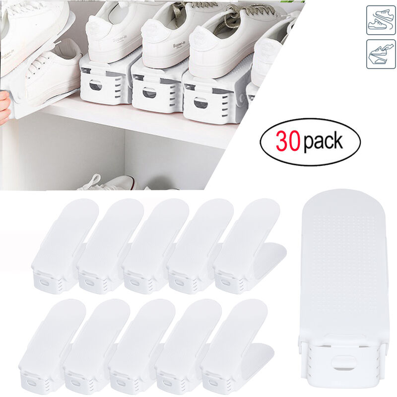 Uisebrt - tagère à chaussures réglable - 30 pièces - Peu encombrant - 3 niveaux de hauteur - Antidérapant - Blanc