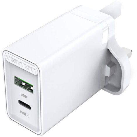 UK-Netzladegerät mit 2 Anschlüssen USB-A und USB-C (18W/20W) Schnellladegerät Schwarz
