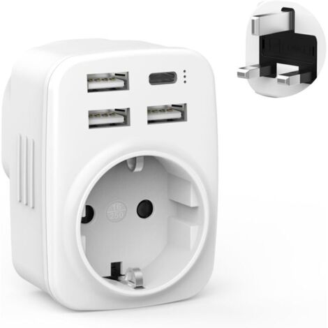 UK-Steckeradapter, 5-in-1-UK-Steckeradapter mit 3 USB-A- und 1 USB-C-Anschluss, UK-Adapter, englischer Steckeradapter, französischer Adapter, Typ-G-Adapter für Irland, England, Schottland und Malta