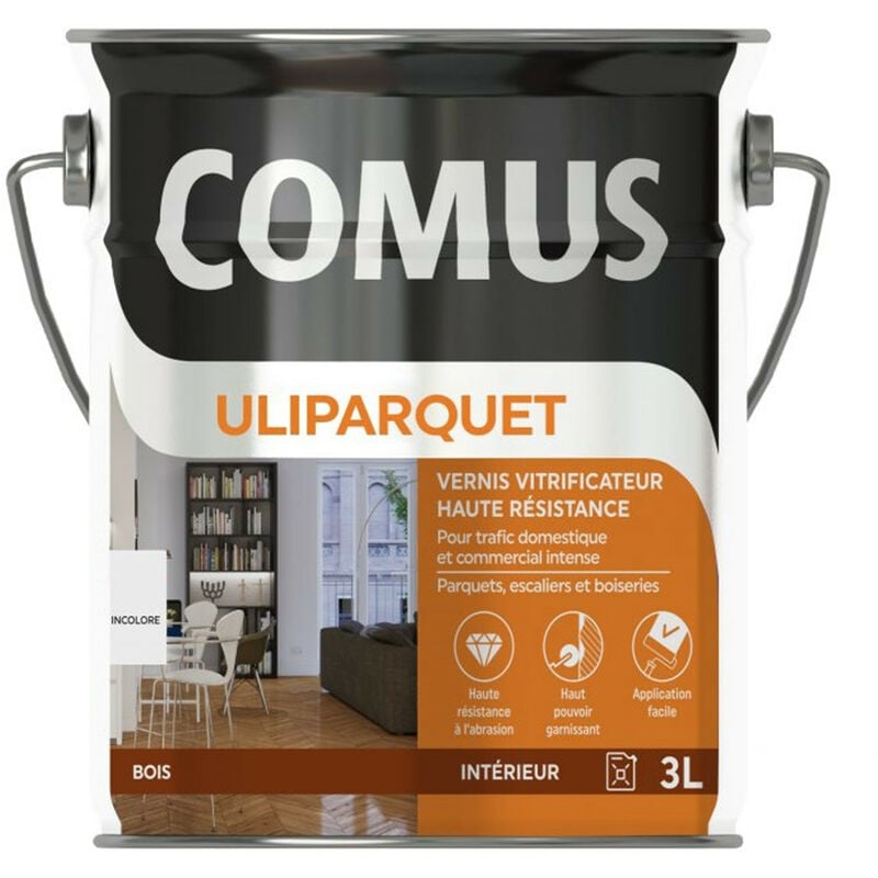 Uliparquet mat/soie incolore 3L - Vernis vitrificateur haute résistance pour trafic domestique Comus