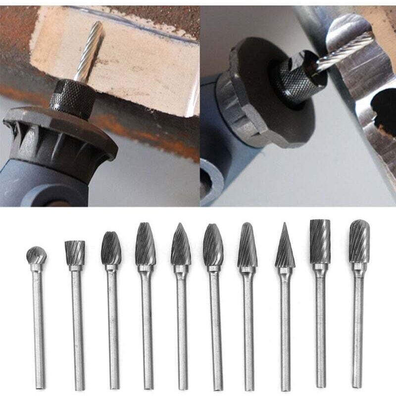 Image of Ulisem 10-teiliges 1/8-Zoll-Drehfräser-Set aus Wolframkarbid mit Einzelschnitt