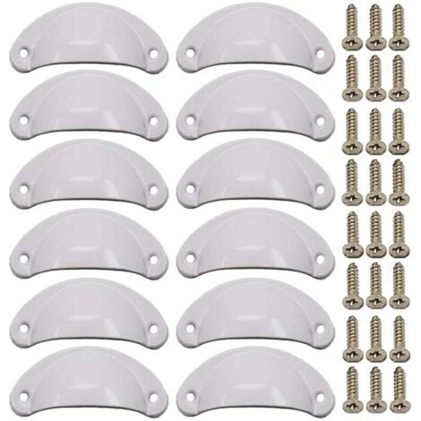 Ulisem 12 Poignées de Porte Coquille Rétro de 82mm pour Meubles, Tiroirs - Vintage, Avec Vis, Blanc