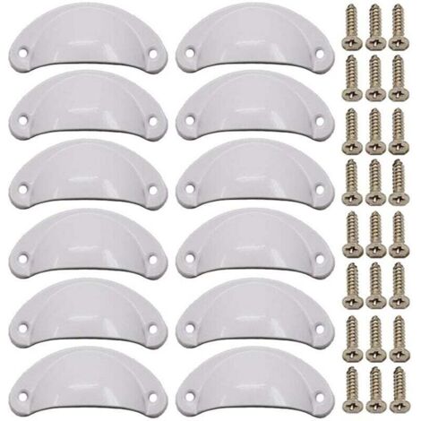 Ulisem 12 Poignées de Porte Coquille Rétro de 82mm pour Meubles, Tiroirs - Vintage, Avec Vis, Blanc