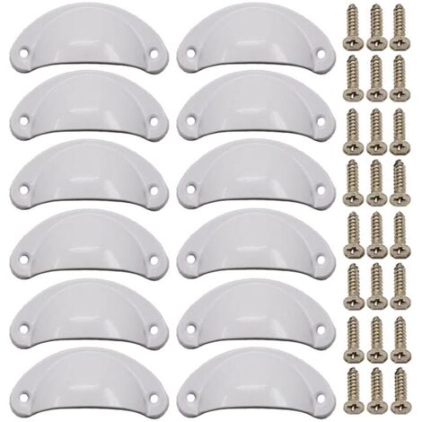 Ulisem 12 Tiradores de Puerta Retro de Concha de 82 mm para Muebles, cajones - Vintage, con Tornillos, Blanco