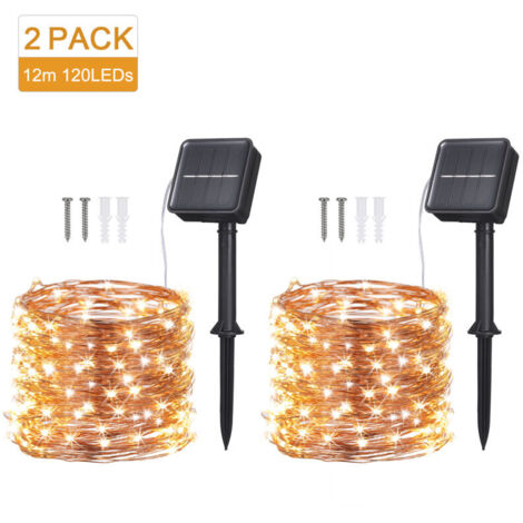 Ulisem 2 pezzi luci solari per esterni, 12 m 120 LED luci solari per esterni impermeabili 8 modalità luce decorativa per giardino patio cortile casa Natale matrimonio festa bianco caldo