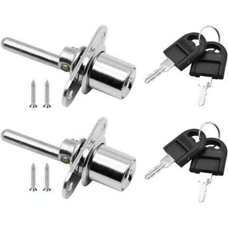 Ulisem 2 Stück Schubladenschloss mit Schlüssel für Möbel, Kolbenschloss für Aktenschränke, Vitrinen, Durchmesser 16 mm, Länge 61 mm (Silber)