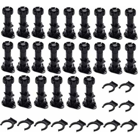 Ulisem 24 Gambe per mobili in plastica, Gambe per mobili, Gambe per mobili regolabili (80 mm-100 mm), Gambe per mobili in plastica nera