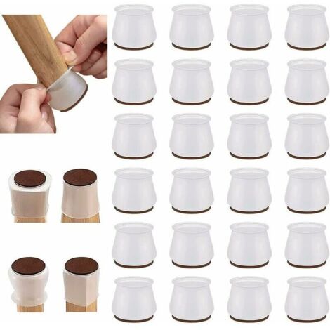 Ulisem 24 Pièces Gomme Embout Pieds de Chaise  Table Chaise Feutre Pieds - Rond Plaquettes de Pieds de Meubles Chaise Jambe Caches Protecteurs Patin Silicone pour Mobilier Embout Anti-Rayures Tampon C