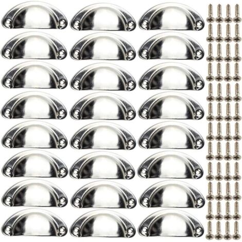 Ulisem 24 tiradores para muebles de concha vintage, pomos semicirculares para cajones para armarios, con tornillos, cromados