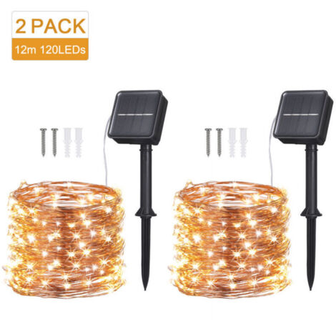 Ulisem 2pack Guirlande Solaire Exterieur, 12M 120 LED Guirlande Lumineuse Solaire Exterieure Étanche 8 Modes Décoration Lumière pour Jardin Terrasse Cour Maison Noël Mariage Fête Blanc Chaud